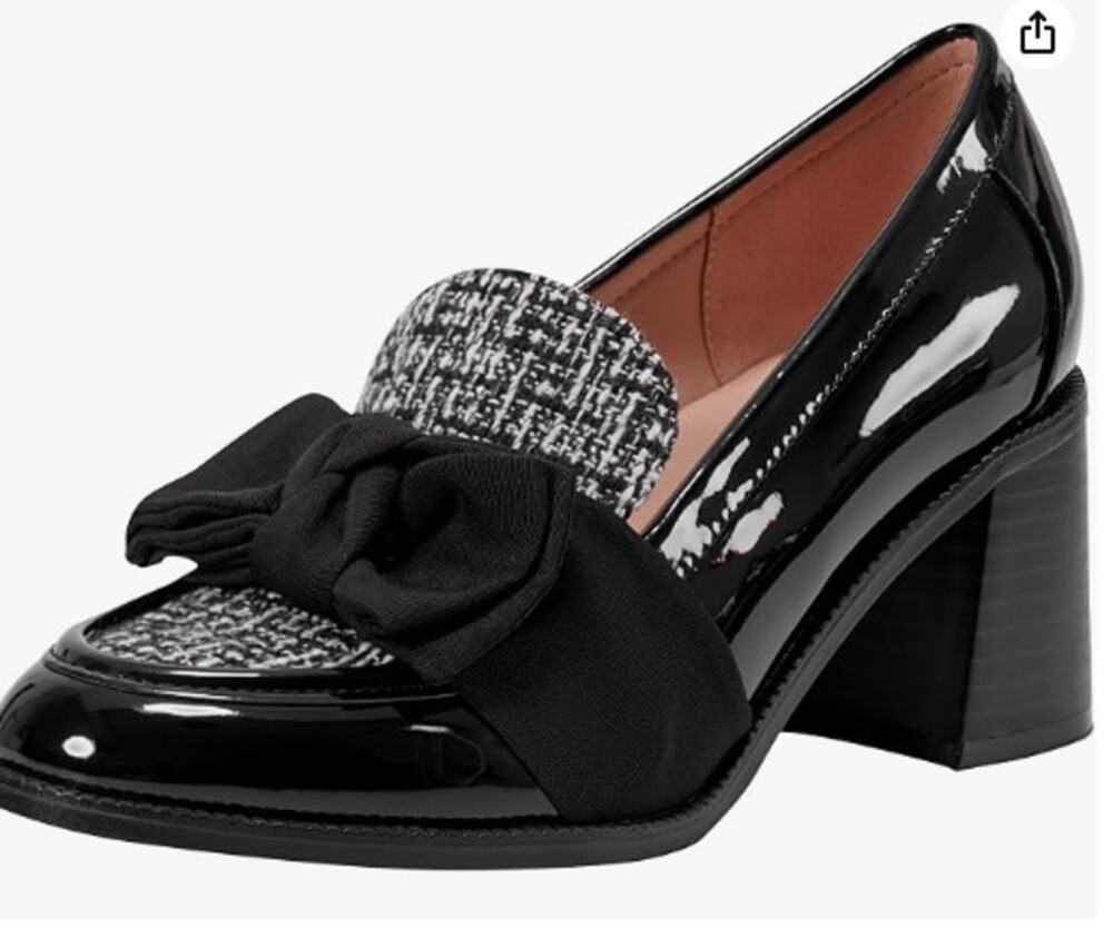 Bandolino BN KORRAR3 Shoes Women's Size 6.5M Black Bow Loafer Block Heel Pumps